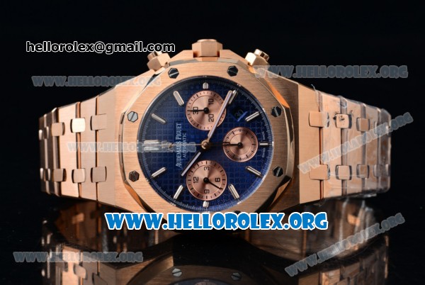 Audemars Piguet Royal Oak 41MM Chronograph Swiss Valjoux 7750 Automatic Rose Gold Case/Bracelet with Blue Dial (EF) - Click Image to Close